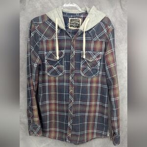 BKE Medium Vintage Standard Fit Button Up Drawstring Hoodie Shirt Plaid